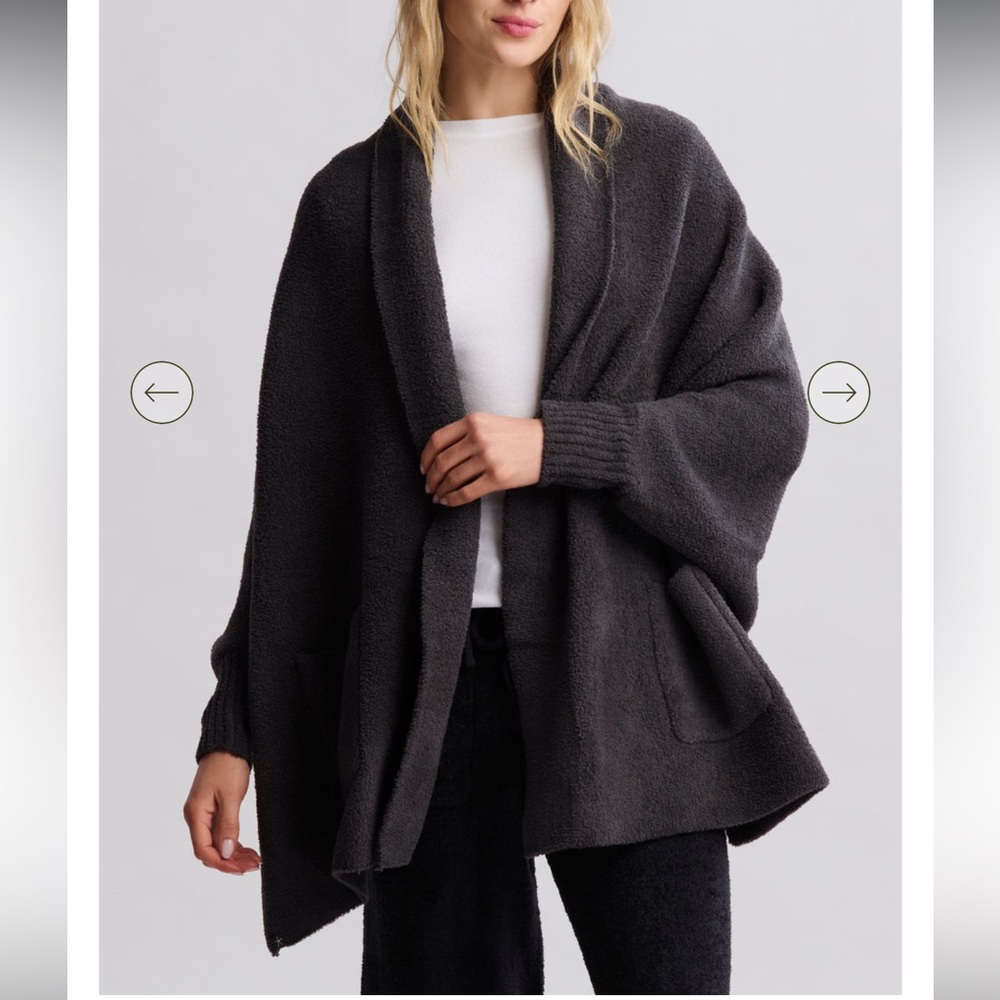 Barefoot Dreams CozyChic Blanket Wrap One Size Sweater Shawl/Poncho Gray